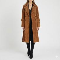 Brown Genuine Suede Lambskin Leather Women's Party Stylish Handmade Trench Coat M ruda