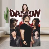 Soft Warm Blankets Travel Office The Vampire Diaries Damon Salvatore TV Series Bedding Throws Flannel Bedspread For Bed Cover Size: 75*100cm, Weight: 230 GSM white