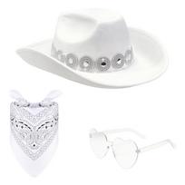 Adult western cowboy hat silver round diamond edging cowboy hat with square scarf glasses set One Size balta