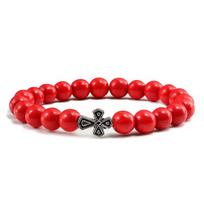New Natural Stone Lava Beaded Bracelet for Men Women Alloy Christian Jesus Cross Bracelets Bangles Yoga Prayer Fashion Jewelry white