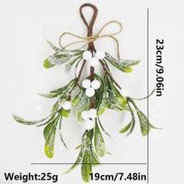 Artificial Mistletoe Ornament Glitter Hanging Decor Fake Dry Leaf Pendant for Christmas Tree Home Party Festival New Year Decorations White fruit-1PC beige