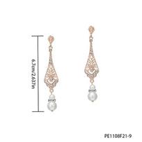 PESENAR 1920s Style Art Deco Silver-Tone Crystal Drop Earrings for Flapper Costume and Vintage Gatsby Accessory beige