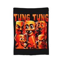 Tung Tung Tung Sahur Blanket Italian Brainrot Meme Plush Throw Blankets Bedroom Sofa Personalised Ultra-Soft Warm Bedsprea, 130x150cm black