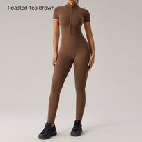 New European and American zipper short-sleeved yoga onesie women's running fitness tight sports onesie DLT001 S black