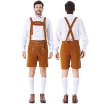 Men's Oktoberfest Bavarian Costume Set Long Sleeve Shirt with Suspenders and Pants 2-Piece Outfit L geltona