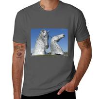 The Kelpies, Helix Park , Falkirk , Scotland T-Shirt anime summer clothes Aesthetic clothing mens t shirt XL tamsiai pilka spalva
