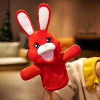 Rabbit Hand Puppet Toy Animal Gloves Can Open Mouth and Move The Doll Parent-child Interactive Kindergarten Performance Props 35cm  0.1kg