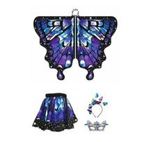 Drugelio apsiaustas vaikams pasirodymams, cosplay, spalvingas fėjos sparnų kostiumas su plazdėjimu L 4pcs blue