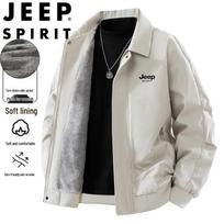 JEEP SPIRIT Men's Plush Lined Retro Lapel Winter Jacket 3XL šviesios chaki spalvos