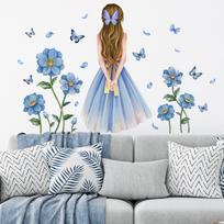 Tulip Flower Girl Butterfly Wall Sticker Children's Bedroom Room Decoration Decals gray