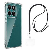 Dėklas ir kaklo dirželis skirti Motorola Moto G67/Moto G77 - Skaidrus minkštas TPU, reguliuojamas juodas laidas Phonillico® juoda