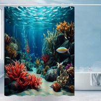 Ocean World Coral Reef Fish Shower Curtain Vibrant Underwater Scene With Colorful Fish And Coral High-End Elegant Bathroom Decor W60H190(CM)-1 Pcs blue