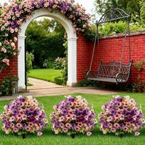 Artificial Violet Flower Stake Realistic Vibrant Color Fake Flower Bush for Garden Yard Patio Balcony Outdoor Decoration One size black