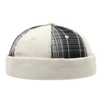 Fashion Vintage Brimless Docker Cap Washed Rolled Cuff Melon Beanie Cap Adjustable Cotton Skullcap Street Wear white