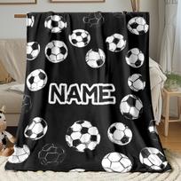 Stom Soccer Ball Blanket Personalized Name Soft Fleece Throw Blanket For Kids Boys Sports Fan Bedroom Decor 70x100cm28x39in white