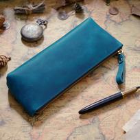 Canhao Vintage Genuine Cowhide Leather Pencil Case Zipper Closure School Office Classic Rectangular Pen Marker Storage Factory žalia