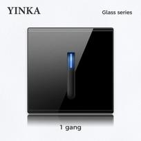 YINKA Prabangus šviesos jungiklis su LED indikatoriumi, krištalinis grūdintas stiklas, pianino klavišų modelio dizainas, mygtukas, sieninis jungiklis ir rozetė su USB (as the picture,86mm*86mm&Universal) gray