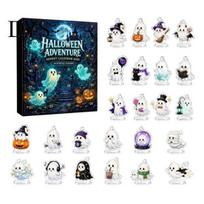 Mini Ghost Figures Halloween Advent Calendar 2026, 24 Day Countdown Box with 2D Flat Holiday Toy Hanging Charm, Collectible for Desktop And 1pc