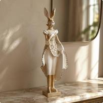 Dress Hare Figurine European type Resin Luxury Look Bunny Ornament for Living Room, brown