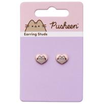 Pusheen the Cat Pink Enamel and Gold Heart Stud Earrings white