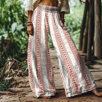 New 3D European and American style printing wide-leg pants women's summer high waist loose casual pants fashion versatile trend trousers S white
