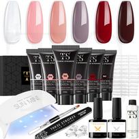 Poly Gel Nail Kit 6 Colors with 6W Nail Lamp Extension Gel Kit Nude Clear Pink Black Glitter Complete Starter Tools for Beginner Thickening Solutio gray