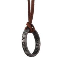 Movie Game Uncharted 4 Necklace Nathan Drake Cosplay Ring Leather Code Vintage Engraving Pendant Necklaces For Men Jewelry Props black
