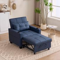 3-in-1 Ištraukiama vienvietė sofa-lova – Su puodelių laikikliais ir USB prievadu, Sofos gultas, Miegamoji kėdė, Fotelis, Puikiai tinka mažiems plotams 74 x 87 x 84 cm mėlyna
