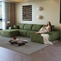 340cm Modulinė kampinė sofa be porankių, su L formos reclineriu, su gilia sėdimąja dalimi, nereikia surinkti, suspaudžiamos sofos svetainei, žalia 270 x 175 x 83 cm žalia