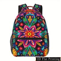 Vibrant Retro Floral Print Backpack - Stylish iPad & Laptop Bag with Adjustable Straps, Large Compartment, Multiple Pockets, Lig red