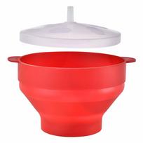 New Silicone Popcorn Maker Bowl  Foldable DIY Microwave Popcorn Bucket with Handle Lid Fruit Food Dish Bowls Kitchen DIY Tools red