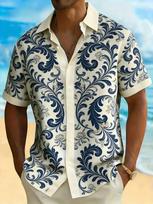 Summer essential! Vintage Floral Short Sleeve Shirt, Casual & Stylish. 3XL gray