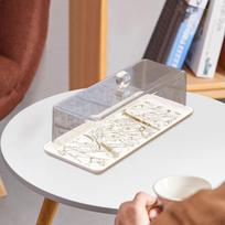 Tortų stovas su apsauginiu dangčiu desertams ir duonai patiekti black tray gray