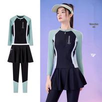 Women's Three-Piece Beach Surf Suit with Long-Sleeve Top, Long Pants, and Sun Protection. M for 80-105 lbs white