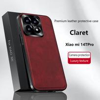 Prabangus PU odos dėklas Xiaomi MI 14T Pro, su Magsafe magnetiniu metaliniu žiedu, objektyvo apsauga, smūgiams atsparus dangtelis Xiaomi 13T Pro 12T PU Leather&Xiaomi 14t raudona