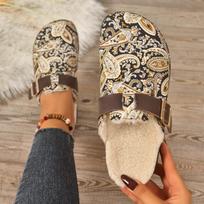 Fashion Fashion Paisley Print Birken Clogs Woman Winter Warm Plush Footbed Mule Sandals Ladies Brand Design Fluffy Slide Shoes 35 smėlis