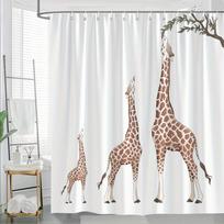 1 vnt. Trijų žirafų dušo užuolaida, minimalistinis skaitmeninis įvairaus aukščio žirafų piešinys baltame fone, žaismingas laukinis 90x180cm35x71in white