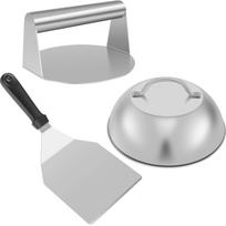 Smash Burger Kit with Lid Griddle Spatula 5.5 Inch Stainless Steel Burger Press 8.9 Inch Basting Cover 13.38 x 5.5 Inch Grill gray