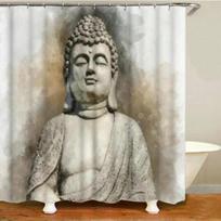 Classic Stone Buddha Head Shower Curtain Set Buddhism Zen Religion Bath Curtain Waterproof Bathroom Toilet Mat Rugs Cortina Baño W60H190(CM)-1 Pcs gray