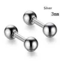Fashion New Barbell Gold Black Women Earrings Fashion Jewelry Stainless Steel Ball Stud Earrings 3mm sidabras