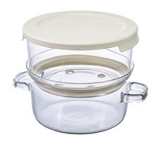 HARIO Glass Steamer Basket, Heat-Resistant Glass, Microwave Safe, Dishwasher Safe, Made in Japan, Heat-Resistant Container, 1 Piece white