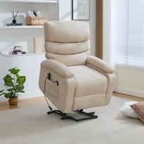 Multifunctional Electric Relax Chair with Stand-Up Assist, Massage and Heat Function, Adjustable Backrest, Footrest, Side Storage Pockets. Light Khaki