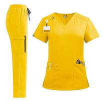 Naujas gydytojo ir slaugytojo chirurginis kostiumas: Madingas chirurginis chalatų komplektas Large yellow