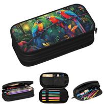 Vibrant Parrot And Forest Tropical Foliage Pencil Cases for Students School Pen Box Pencil Bag Big Capacity Pencil Pouch 21x10.5x5cm gray