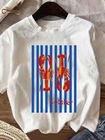 Women's Lobster Print T-shirt, Casual Summer Everyday Style Suitable for Spring Summer and Autumn Wear.Summer Streetwear Y2K Top XS blue
