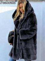 Žiemos dirbtinio triušio kailio dirbtinio audinės kailio paltas moterims L juoda