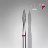 Deimantinė freza „Aštri liepsnelė“ (mėlyna / raudona), skersmuo 2,1 mm, darbinė dalis 8 mm - Raudona / švelni