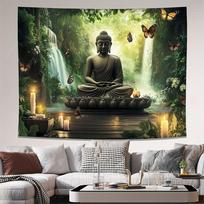 VIKAMA Forest Zen Buddha Tapestry Living Room Meditation Room Meditation Room Background Wall Decorative Tapestry 74x94cm(29x37in) gray
