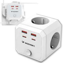 Wozinsky maitinimo kubas su 4 lizdais, 4 USB prievadais ir LED indikatoriumi, 7,5 × 7,5 × 7,5 cm