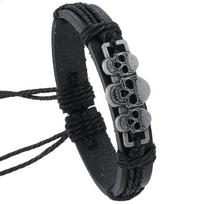 Punk Pirate Style Skull Bangles Men Personality Retro Leather Bracelet Hand-woven Jewelry Halloween Gifts Wholesale gray